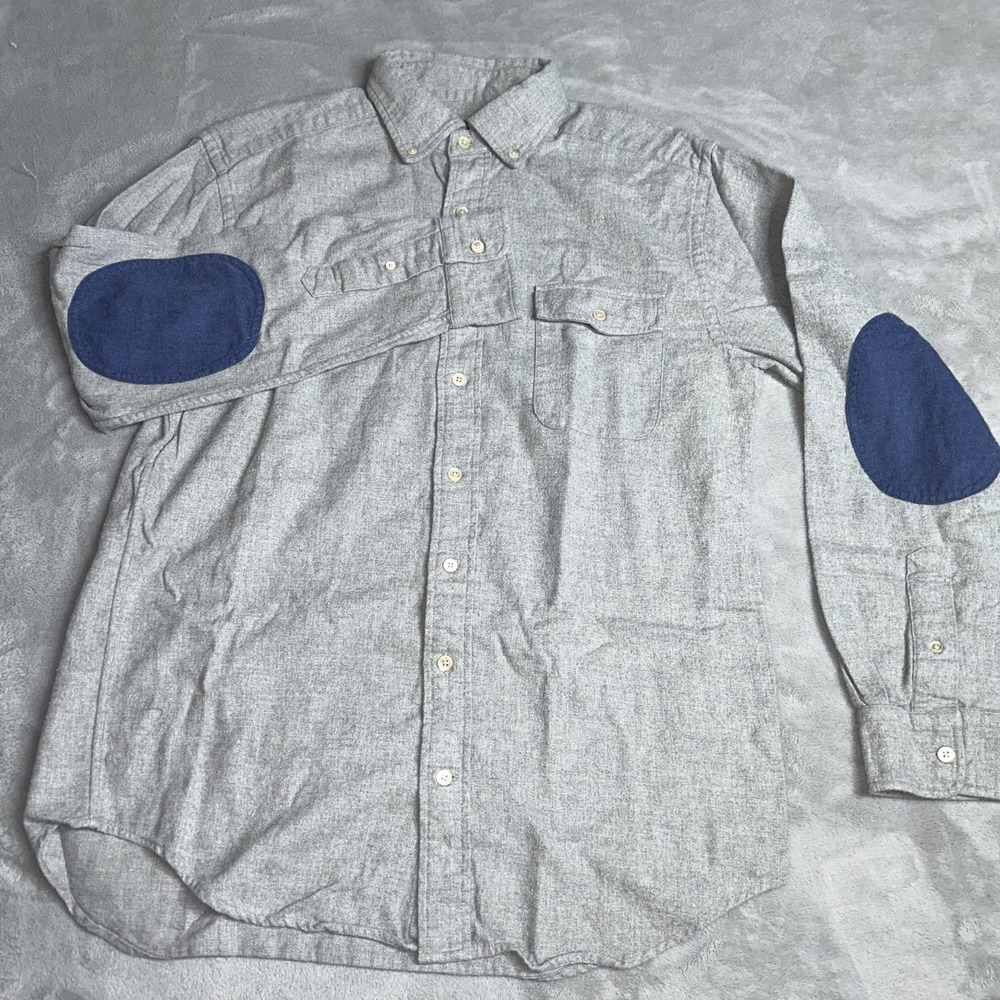 Vineyard Vines Shirt Mens Med. Gray Crosby Flannel Blue Elbow Patch Button Down